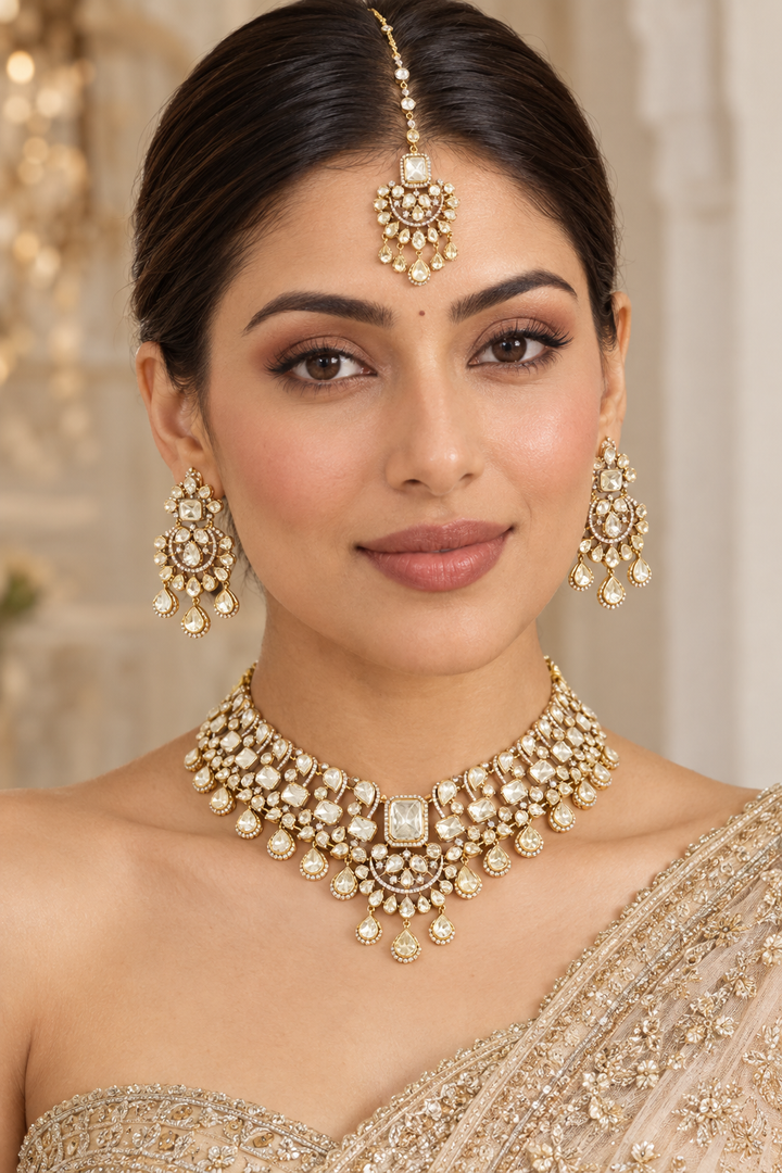 Nalini Golden Kundan Necklace Set