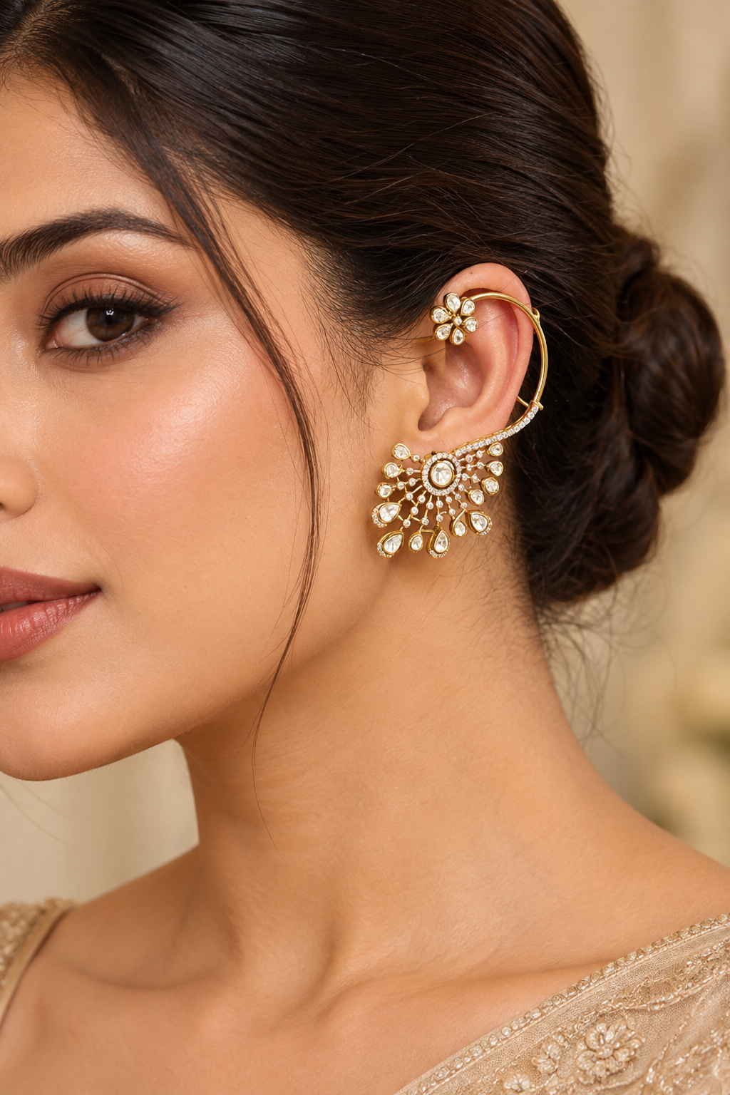 Dharini Gold Finish Kundan Earcuffs