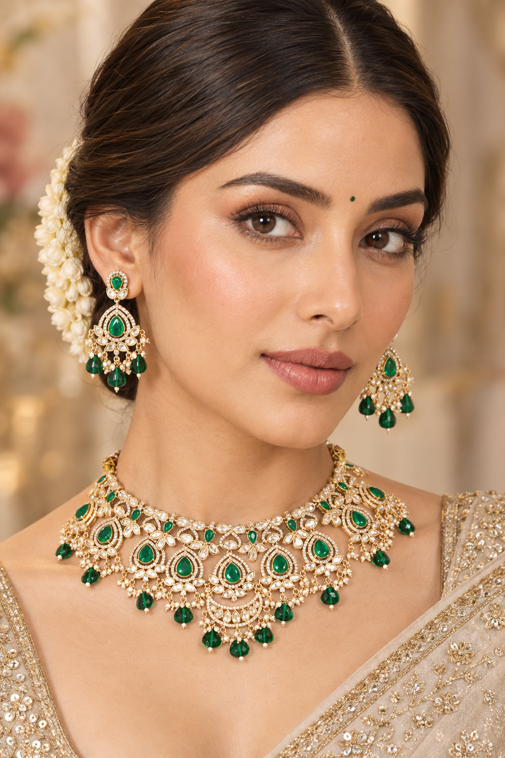 Ishanika Green Kundan Necklace Set