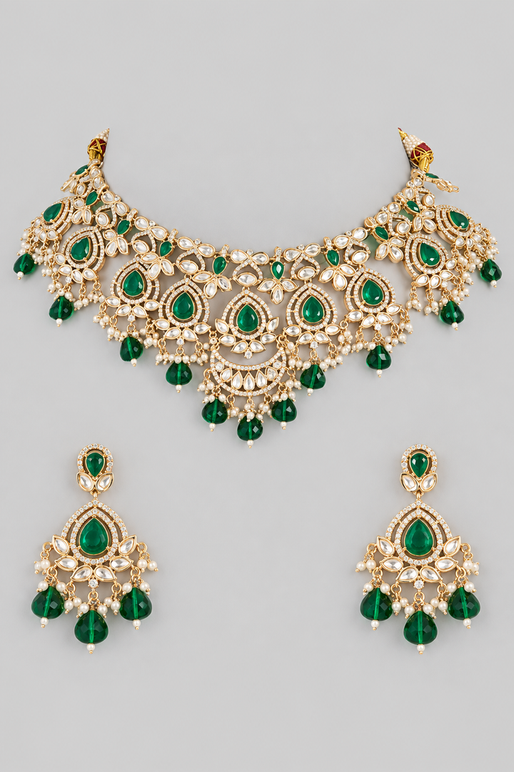 Ishanika Green Kundan Necklace Set