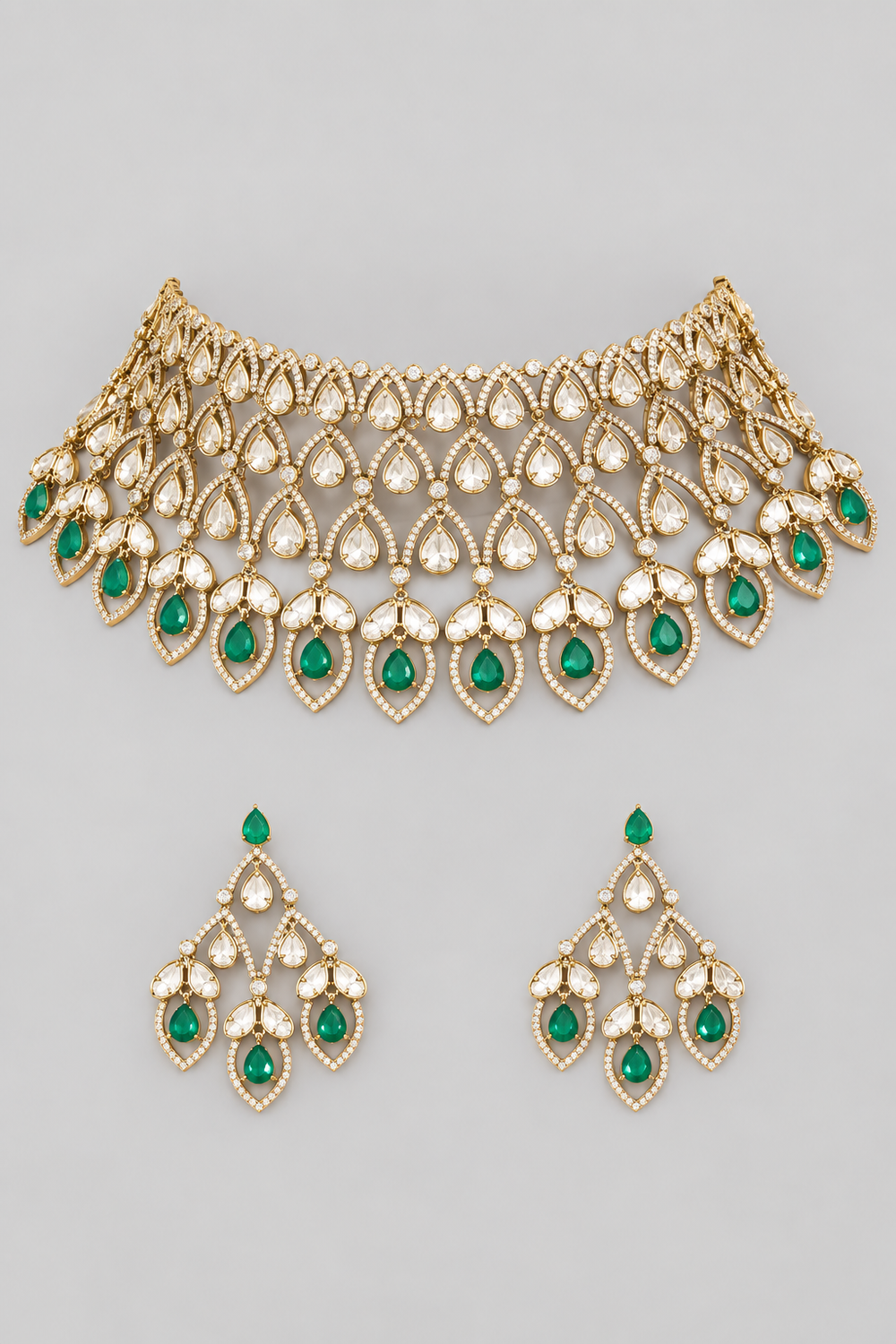 Hansika Two Tone Finish Green Polki Bridal Set - alternate view