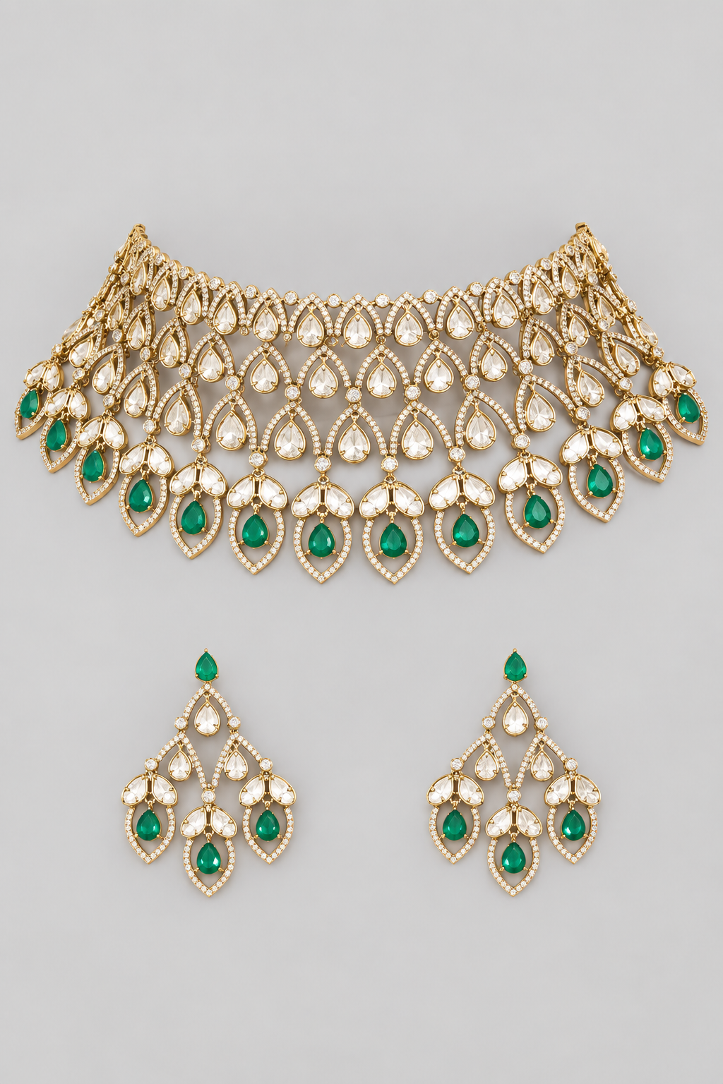 Hansika Two Tone Finish Green Polki Bridal Set