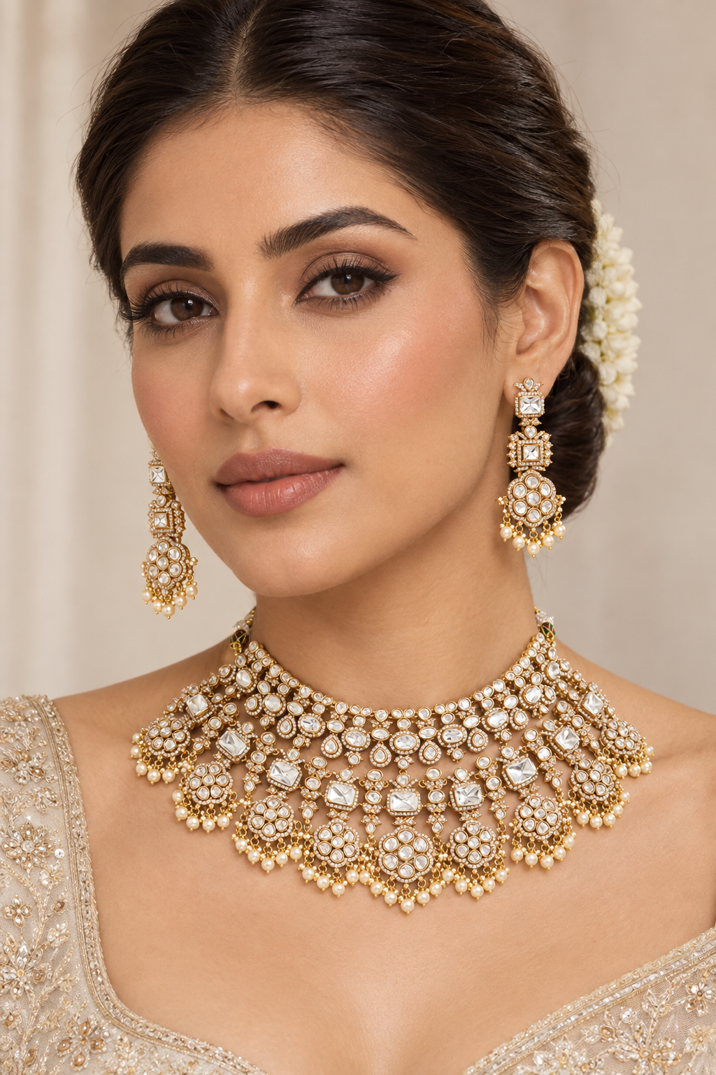 Hadiya Gold Finish Moissanite Bridal Set
