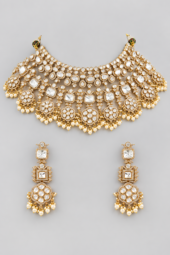 Hadiya Gold Finish Moissanite Bridal Set