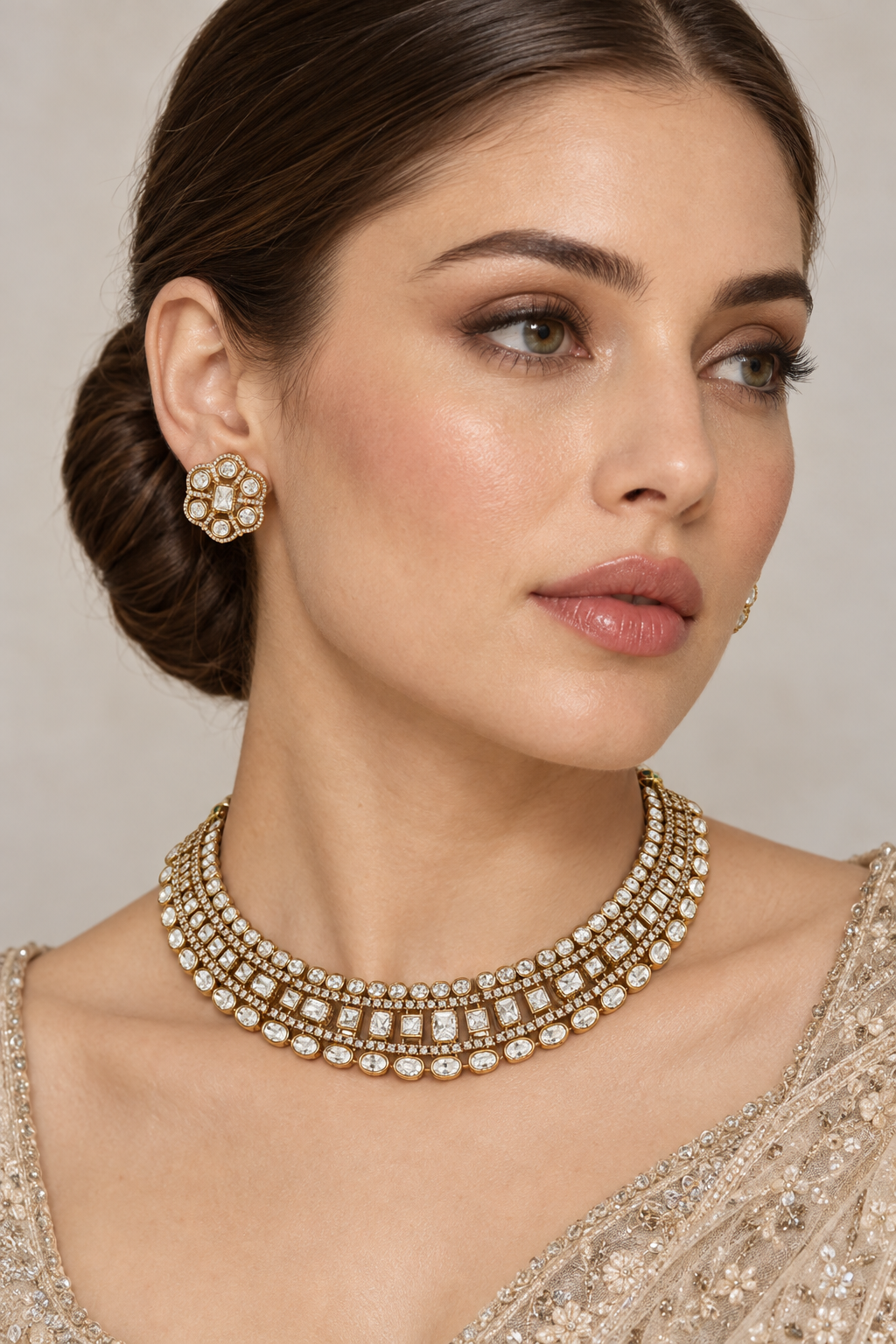 Bhagya Two Tone Polki Necklace Set