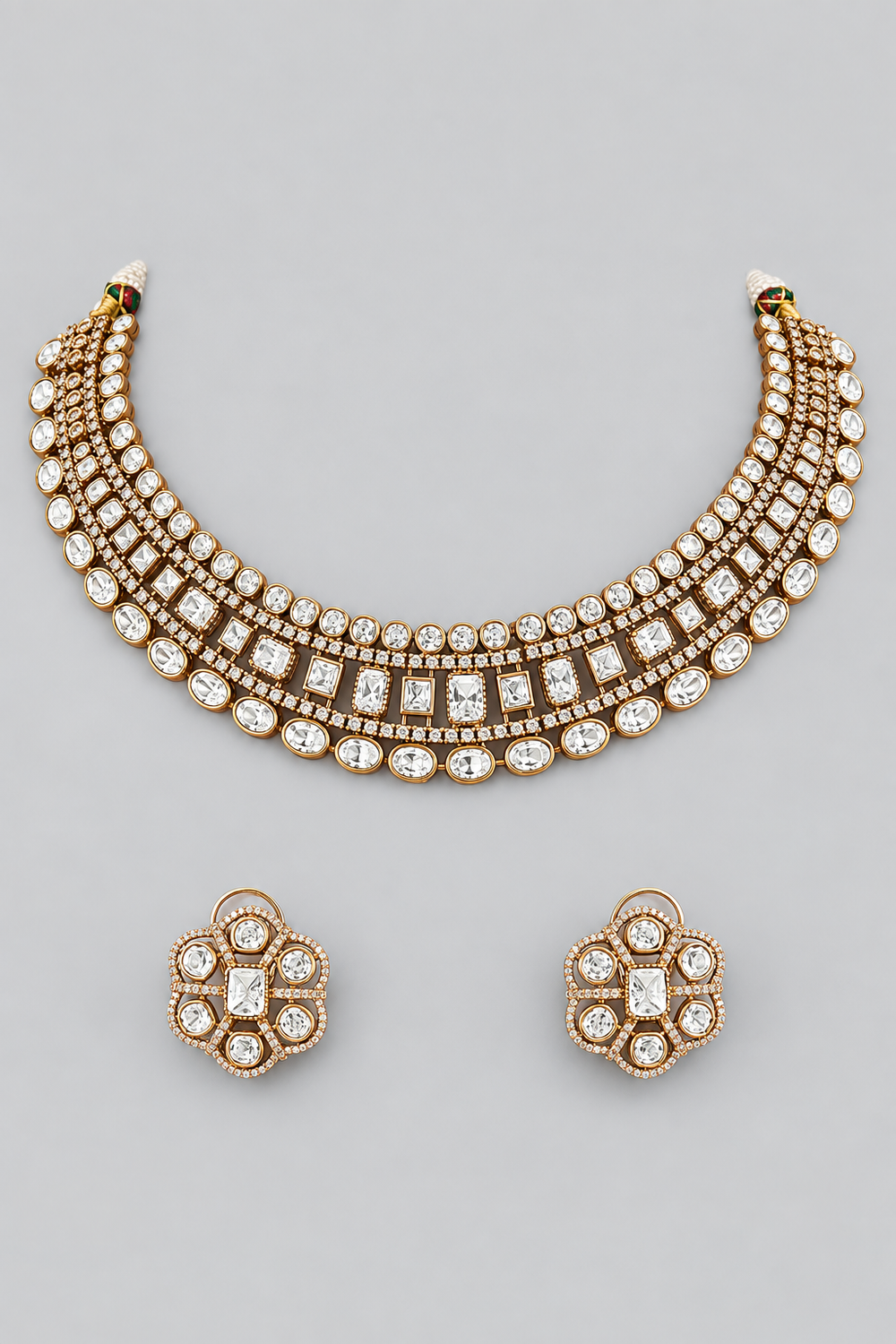 Bhagya Two Tone Polki Necklace Set - alternate view