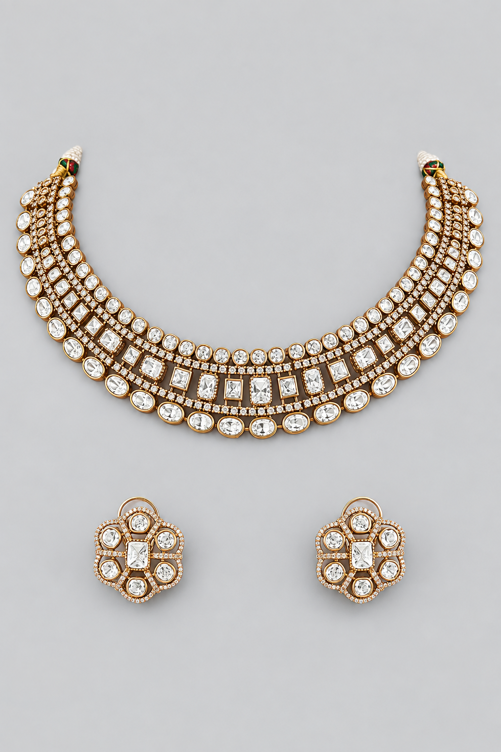 Bhagya Two Tone Polki Necklace Set