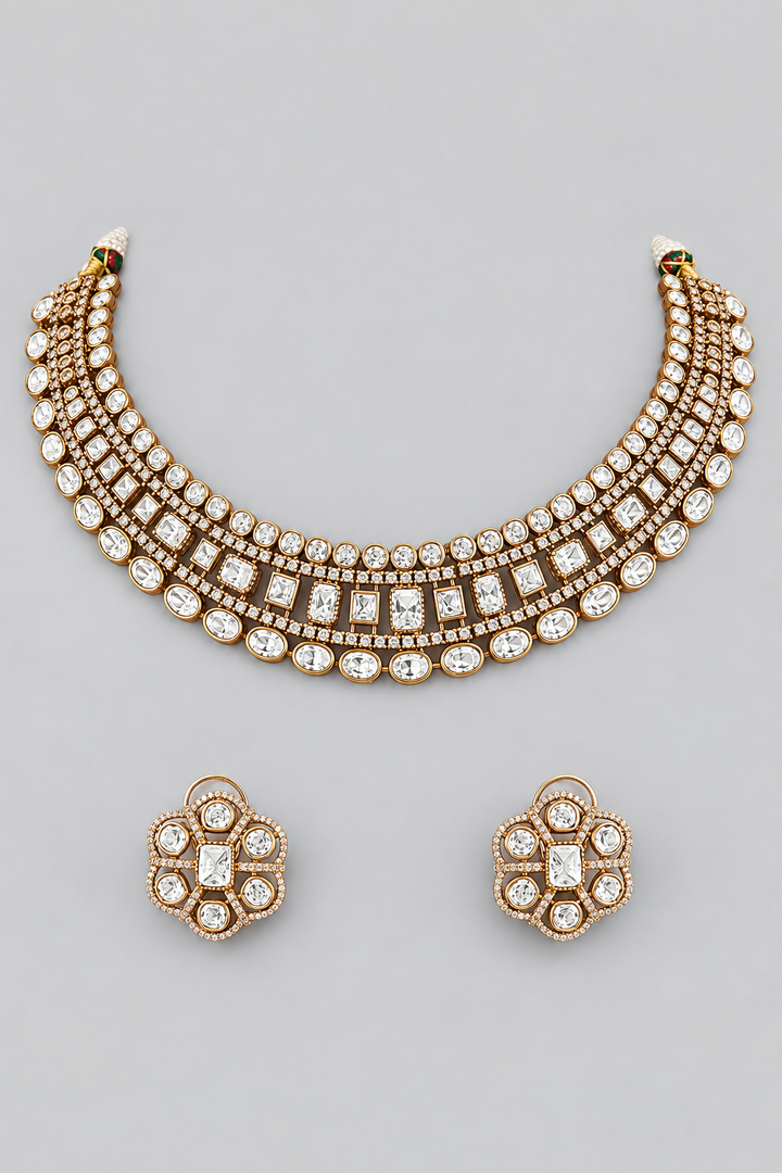 Bhagya Two Tone Polki Necklace Set