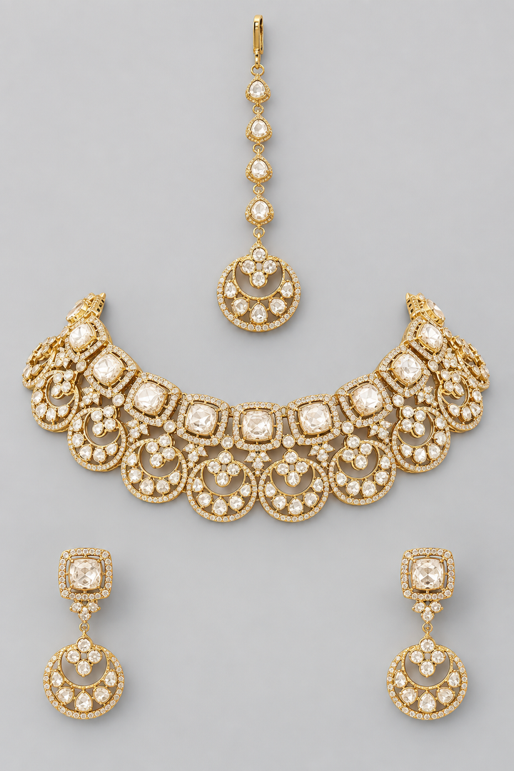Rida Gold Finish Moissanite Bridal Set