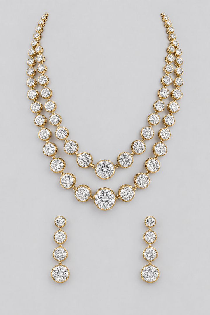 Inu White Finish American Diamond Long Set