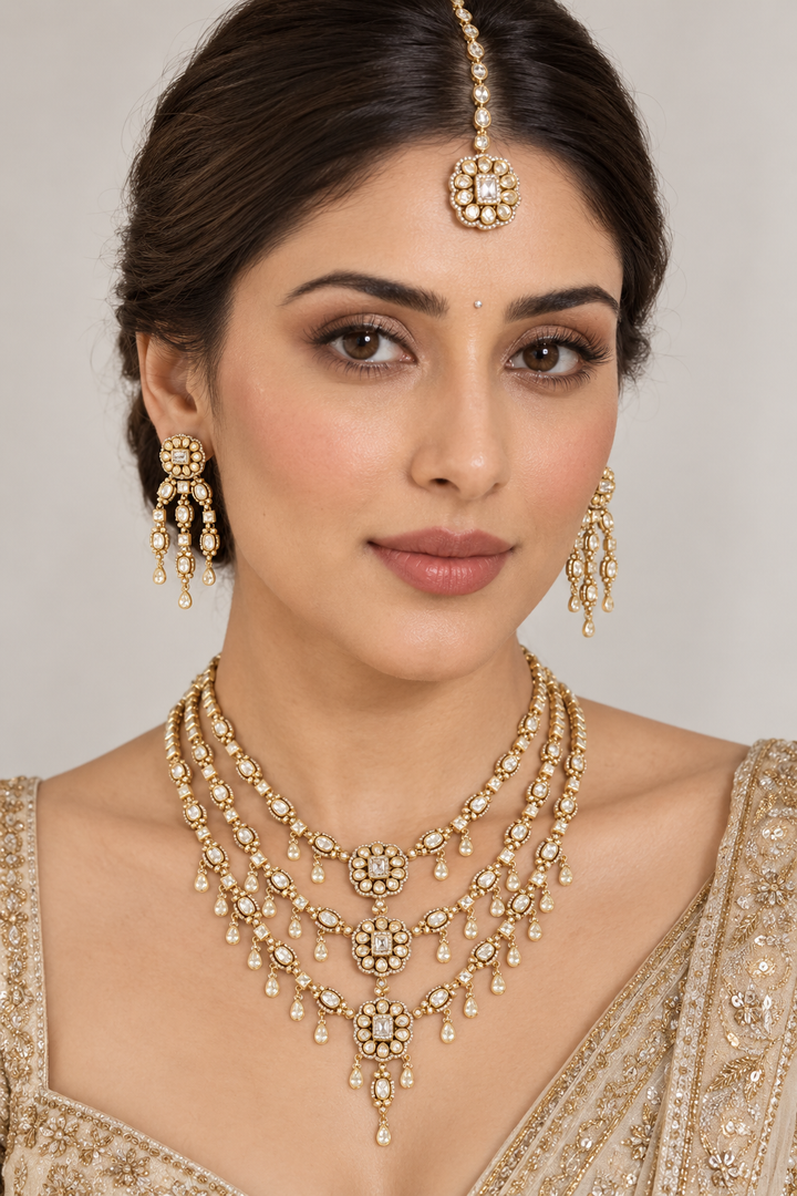Fatiha Gold Finish Moissanite Bridal Set
