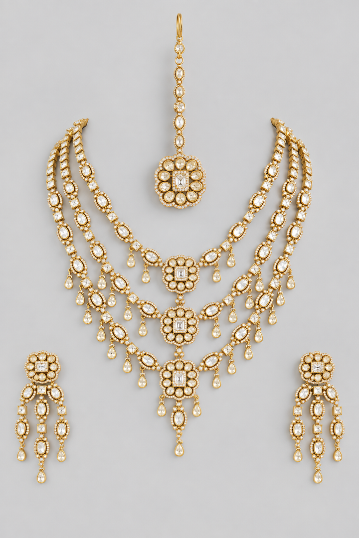 Fatiha Gold Finish Moissanite Bridal Set