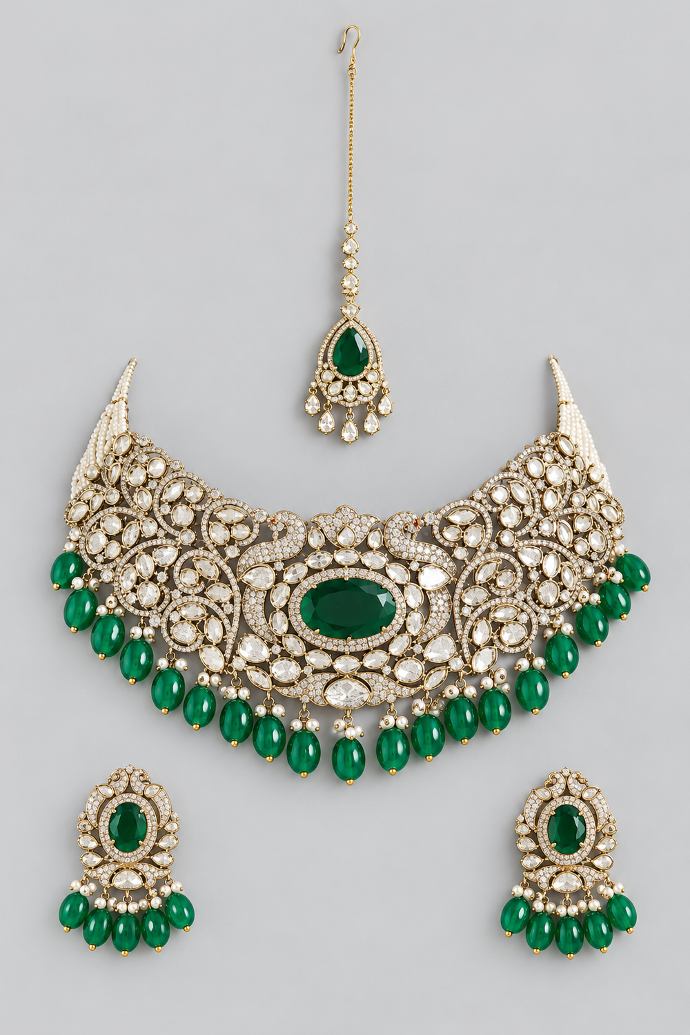 Bhagyashree Two Tone Finish Green Polki Choker - alternate view