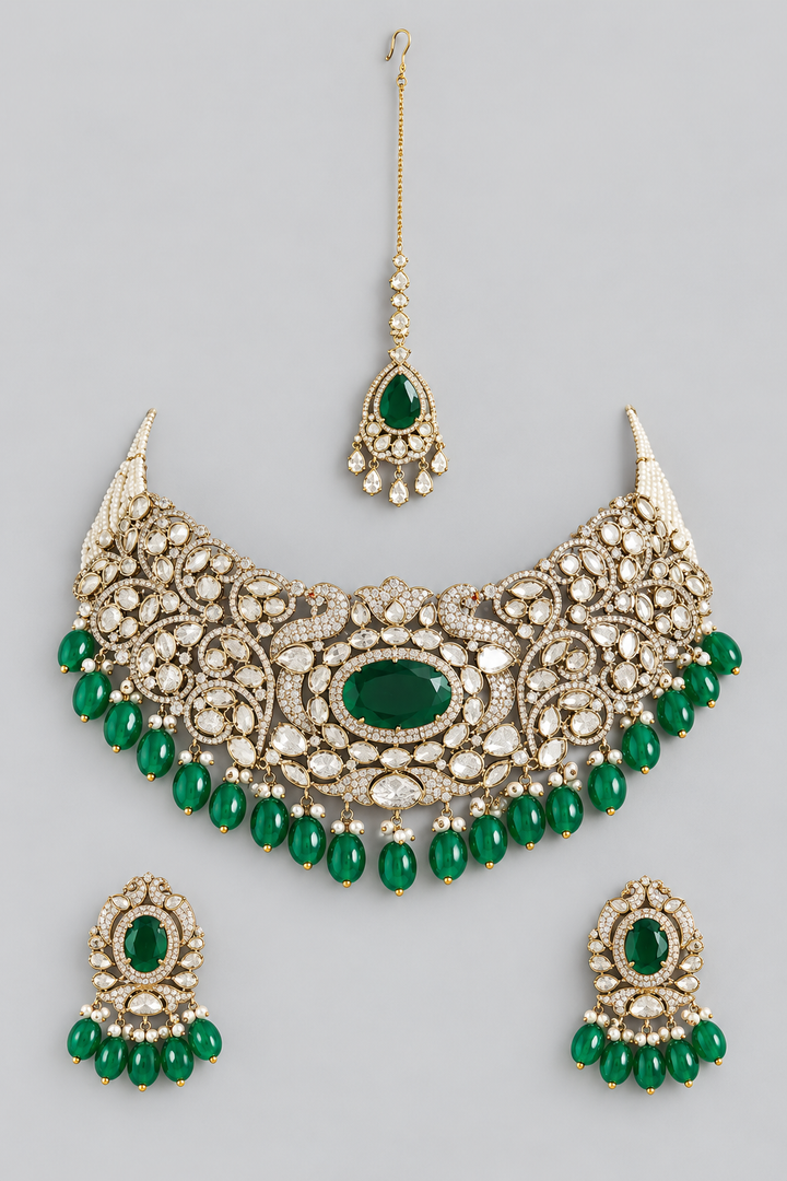 Bhagyashree Two Tone Finish Green Polki Choker