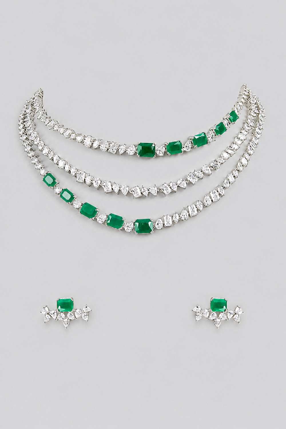 Avyanna Emerald White Finish Diamond Necklace Set - alternate view