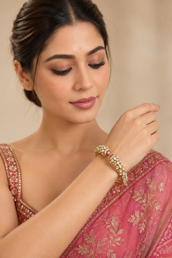Vartika Gold Finish Red Moissanite Kada