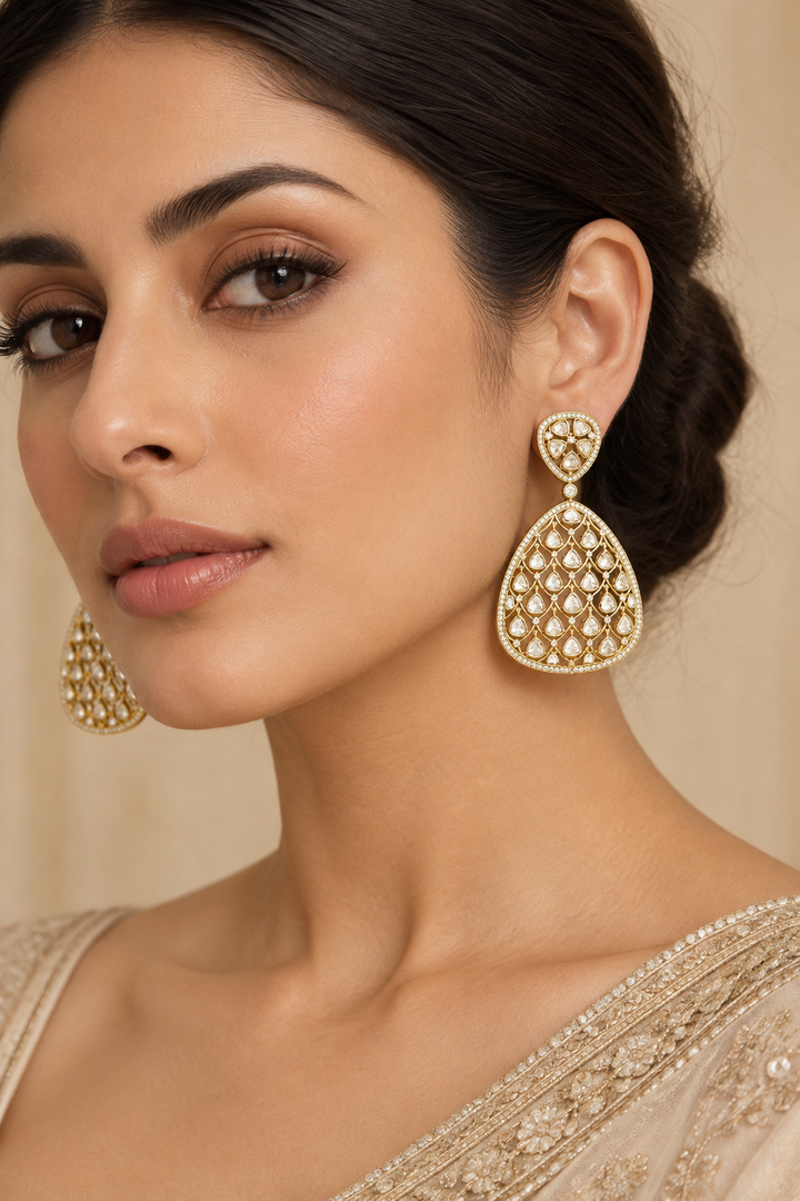 Kavisha Golden Kundan Earrings