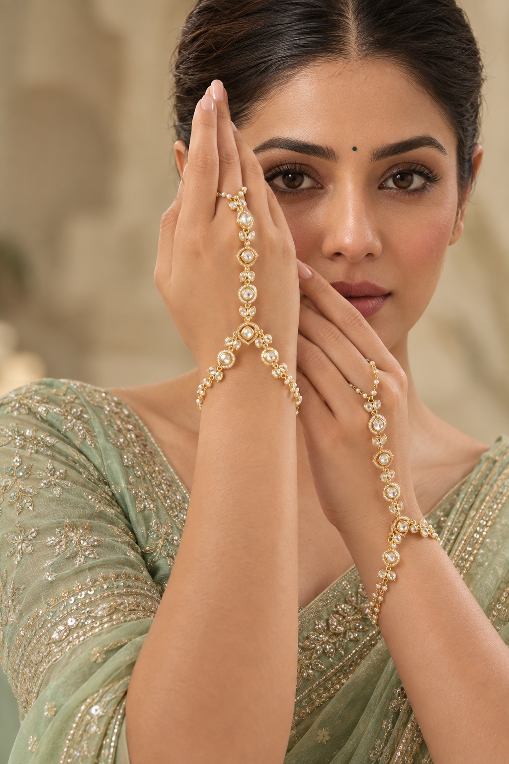 Tanvika Gold Finish Kundan Hathphool