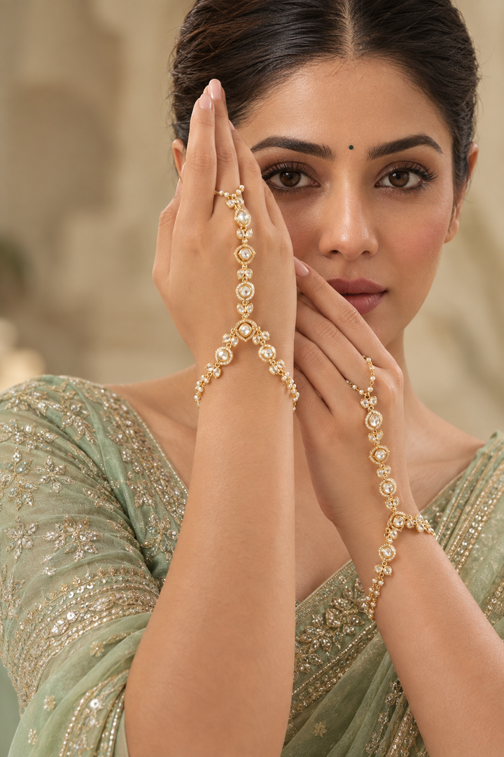 Tanvika Gold Finish Kundan Hathphool