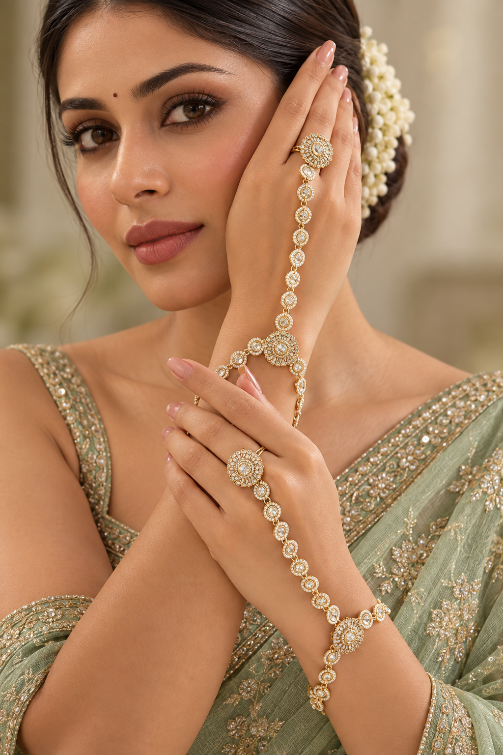 Yamini Gold Finish Kundan Hathphool