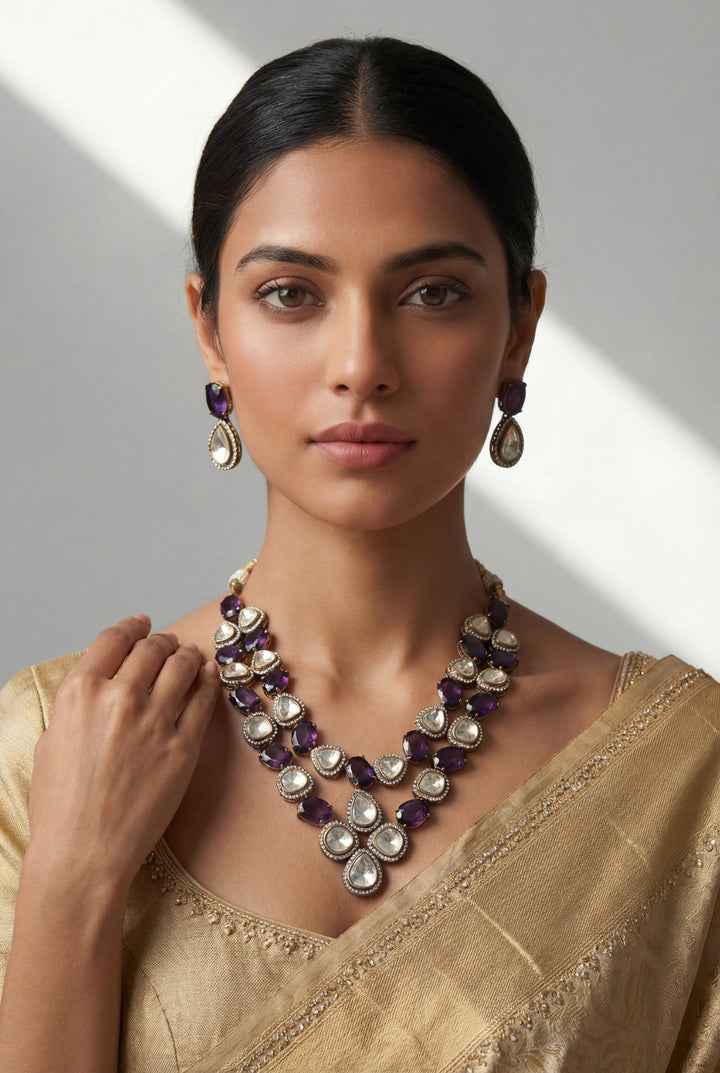 Geshna Amethyst Polki Long Set