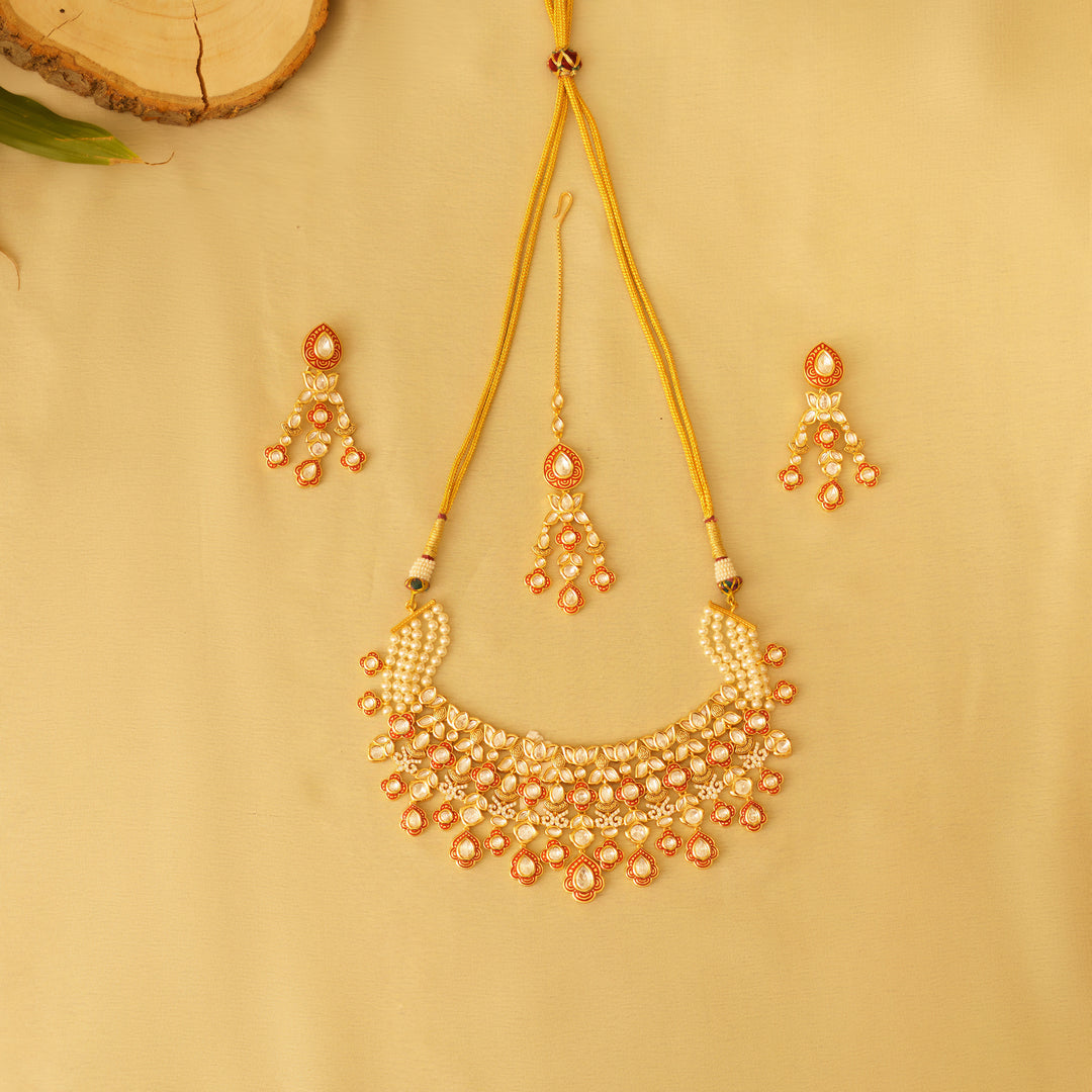 Haven Red Pearl String Kundan Set zevarbygeeta