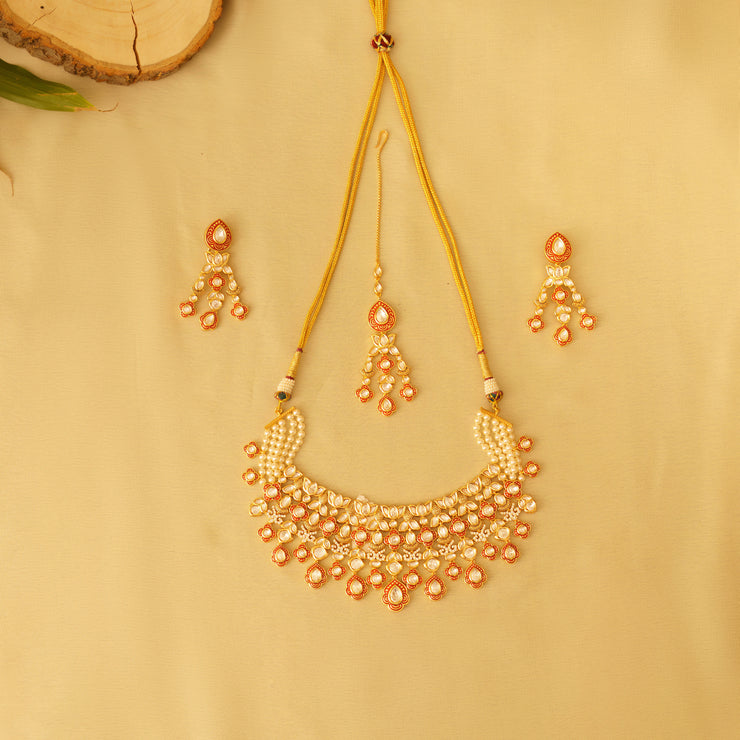 Haven Red Pearl String Kundan Set zevarbygeeta