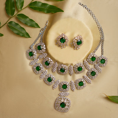 Diana Big Green Diamond Necklace set zevarbygeeta