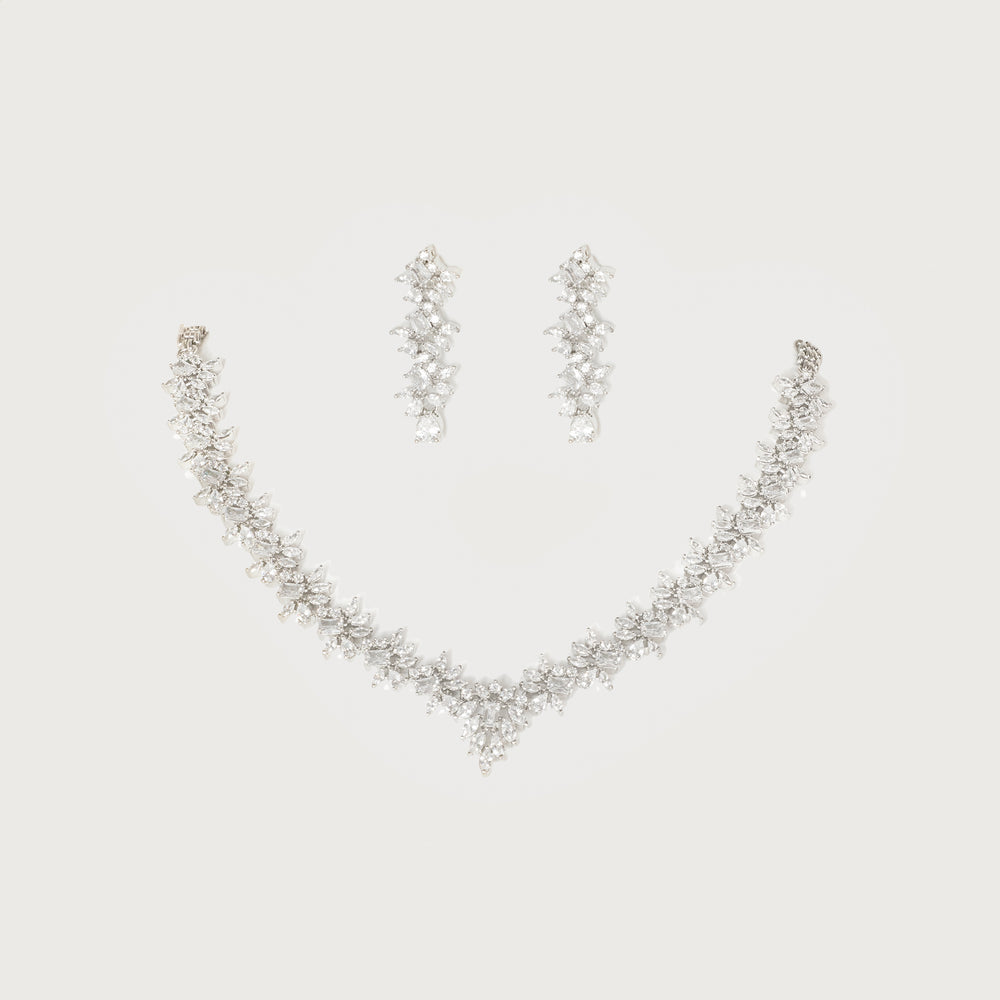 Aakshi White Finish Diamond Necklace Set - Zevar by Geeta - alternate view