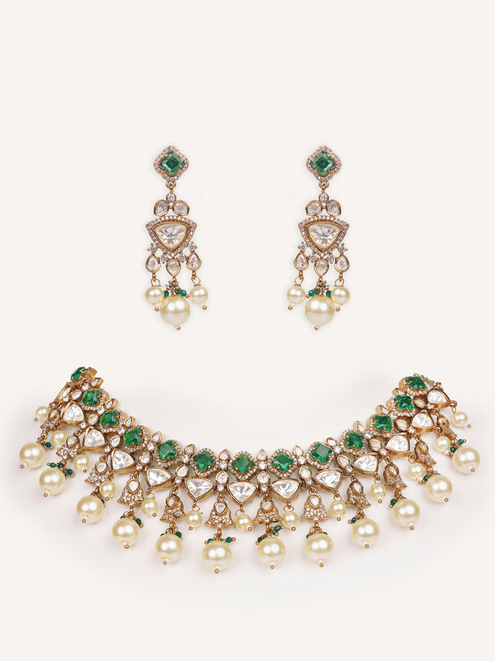Reya Green Polki Necklace Set