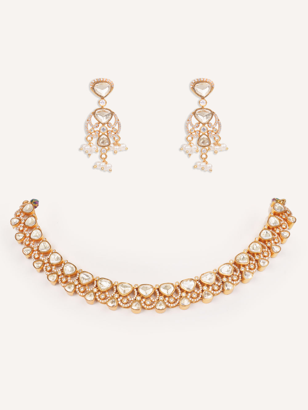 Niroop Gold Finish Moissanite Necklace Set - alternate view