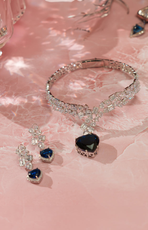 Rose Sapphire Heart Diamond Choker Set