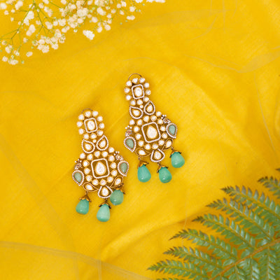 Gunjita Green Pearl Polki Earrings zevarbygeeta