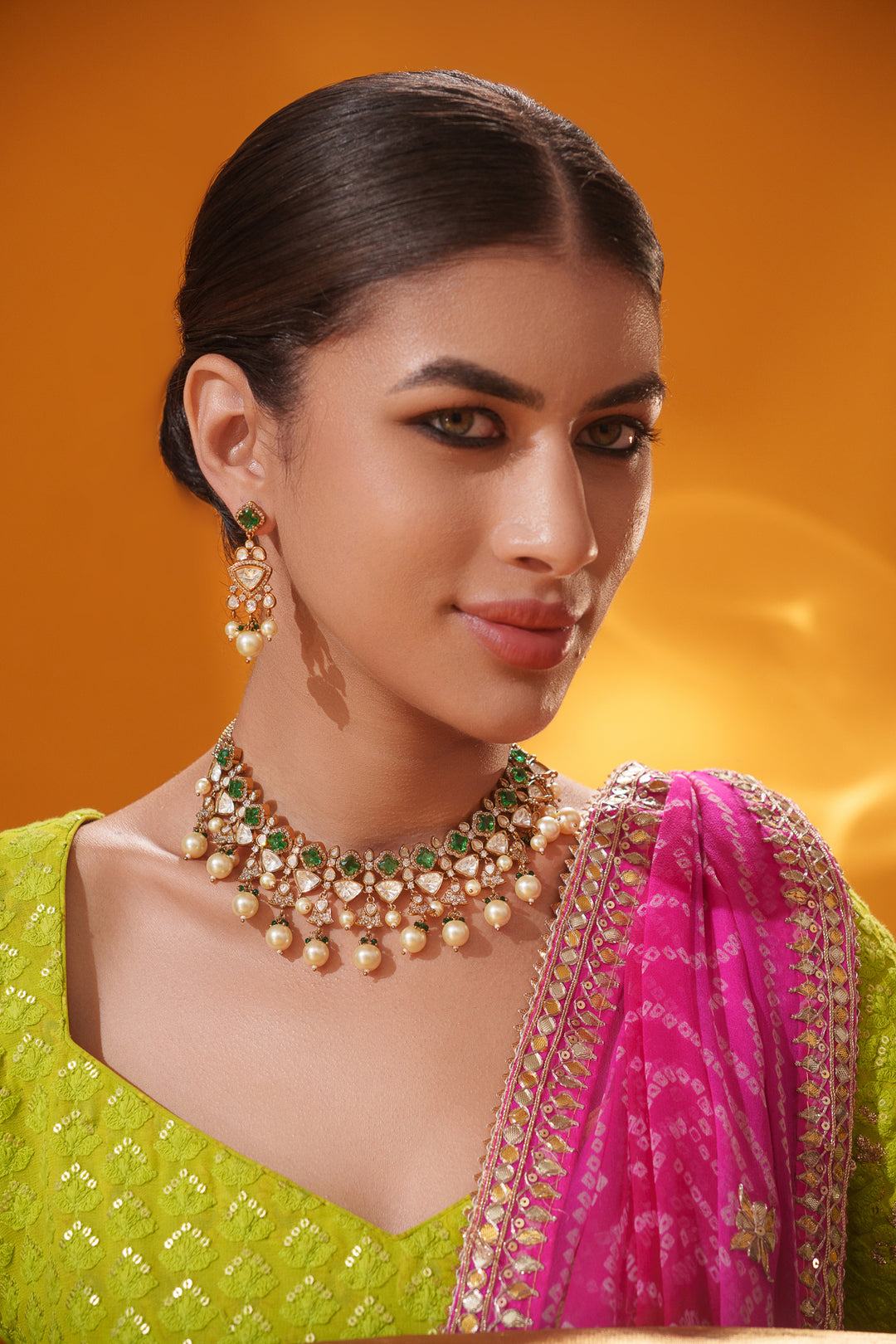 Reya Green Polki Necklace Set