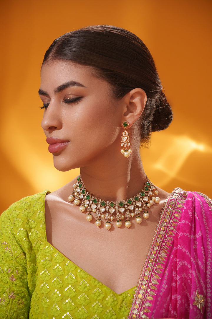 Reya Green Polki Necklace Set