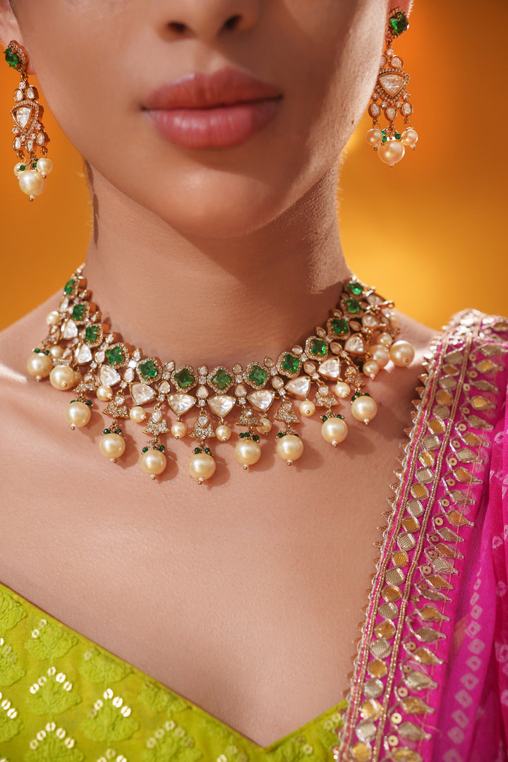 Reya Green Polki Necklace Set