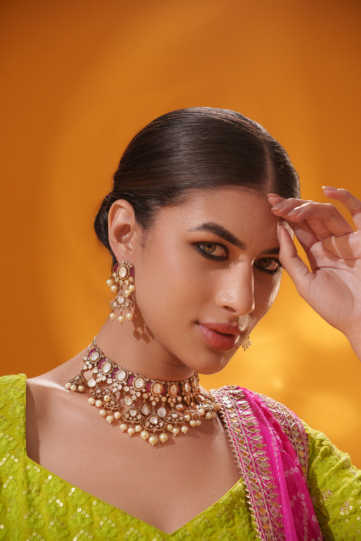 Neyati Pink Polki Necklace Set