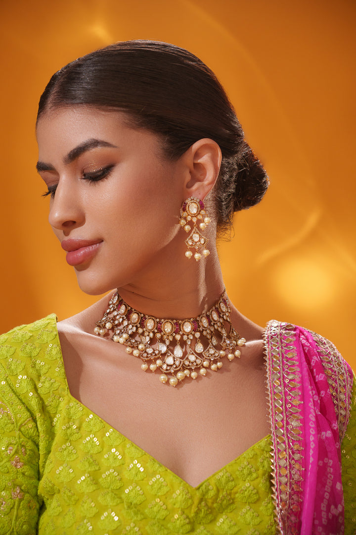 Neyati Pink Polki Necklace Set