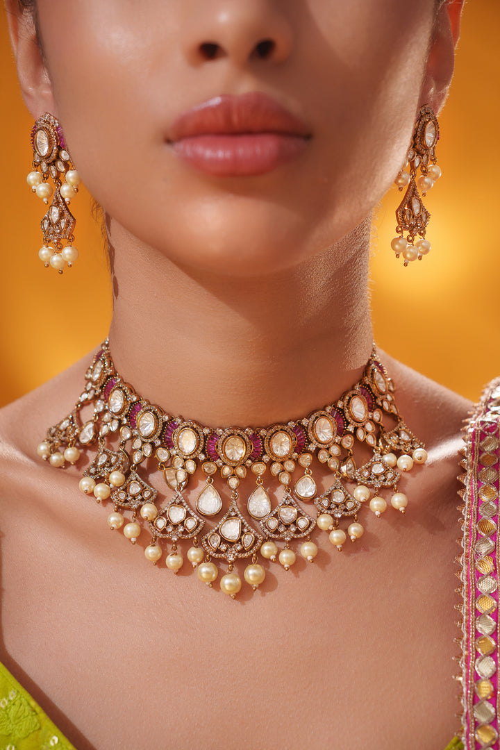 Neyati Pink Polki Necklace Set