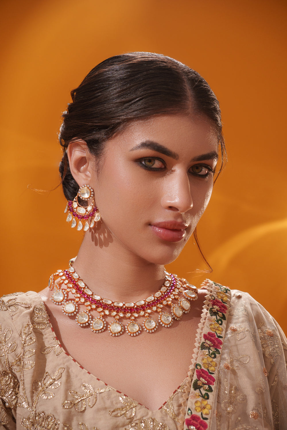 Nivriti Red Moissanite Necklace Set - Zevar by Geeta - alternate view