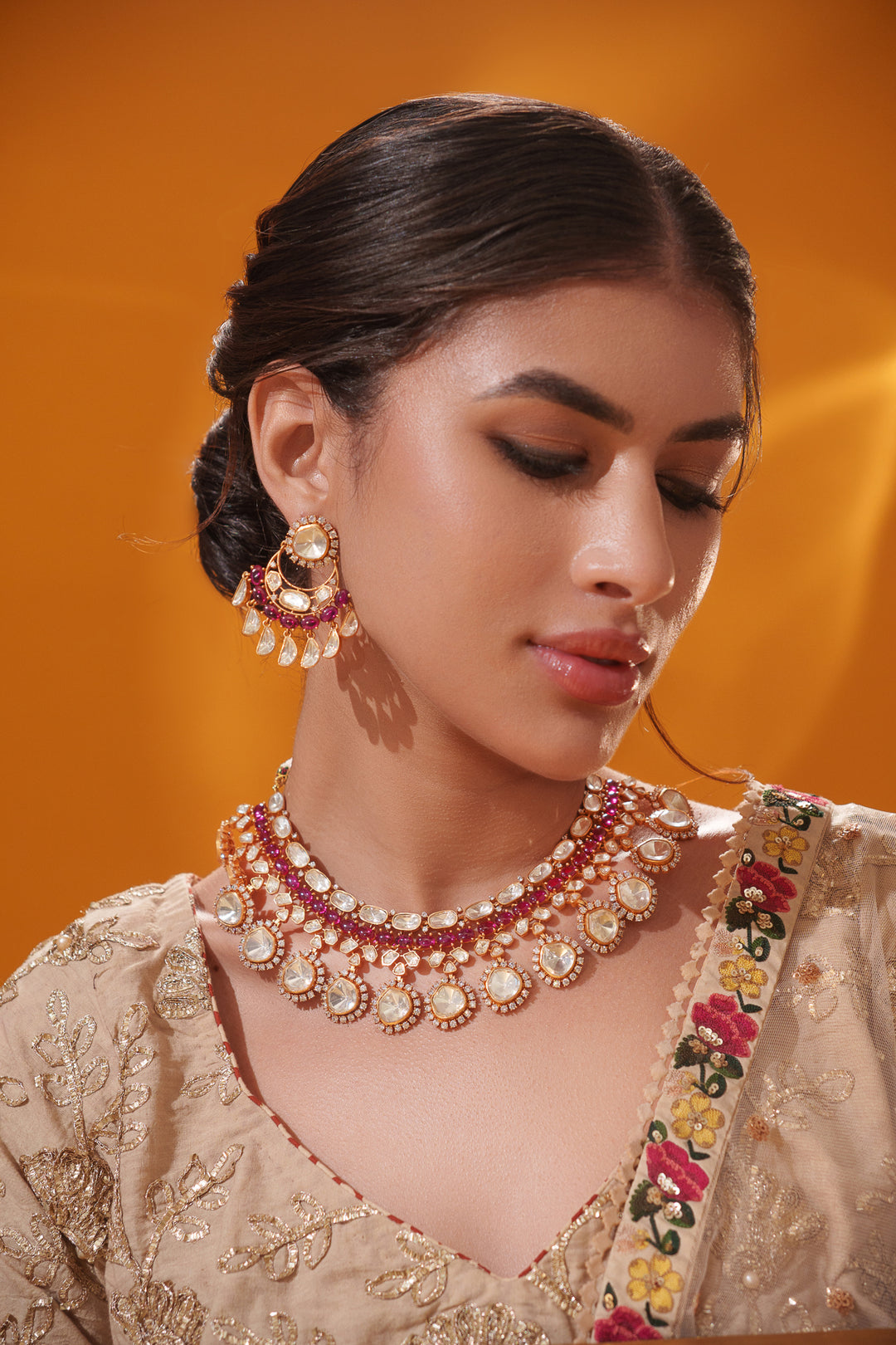 Nivriti Red Moissanite Necklace Set
