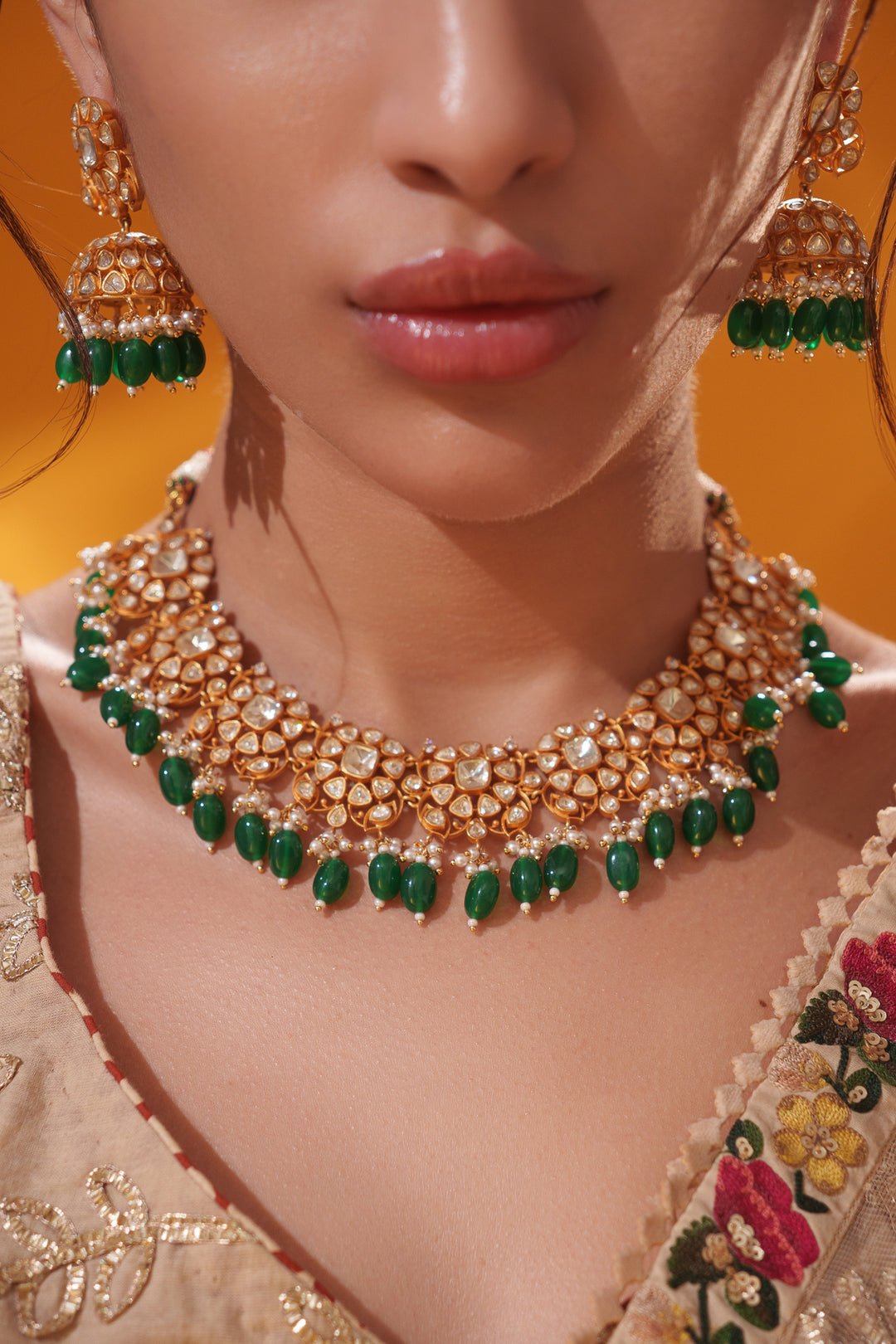 Sarisha Green Moissanite Necklace Set