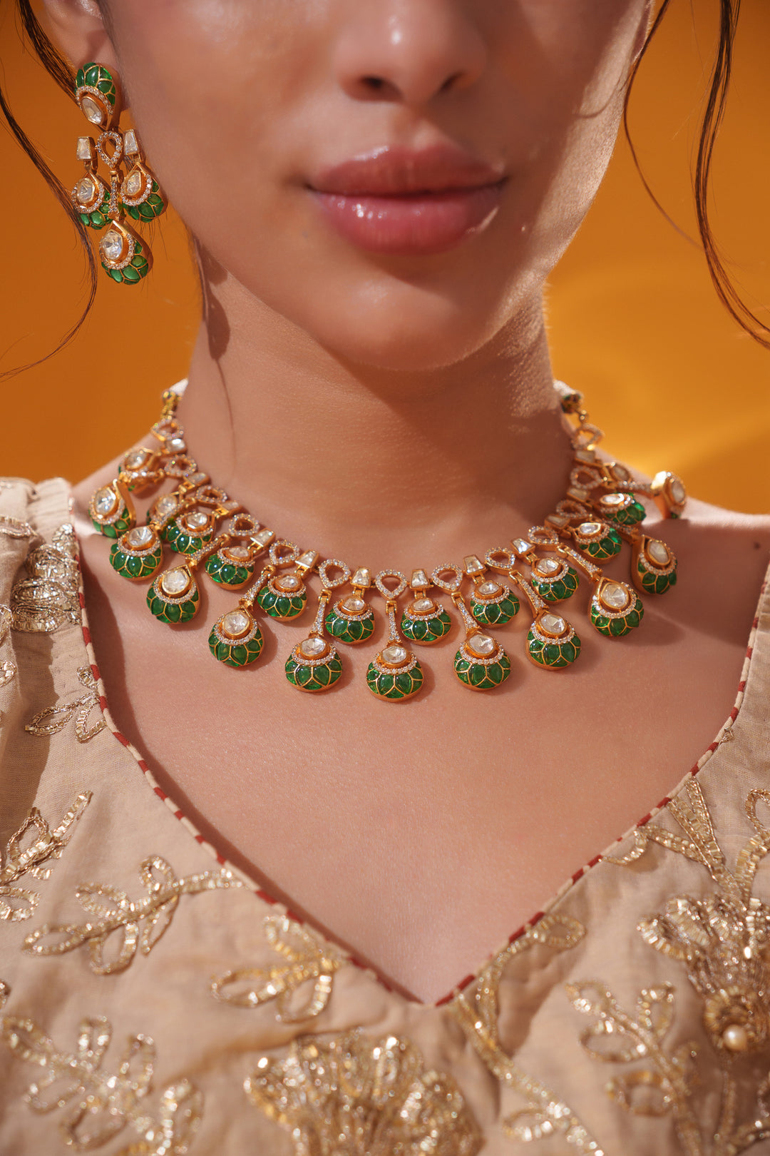 Zinia Green Moissanite Necklace Set