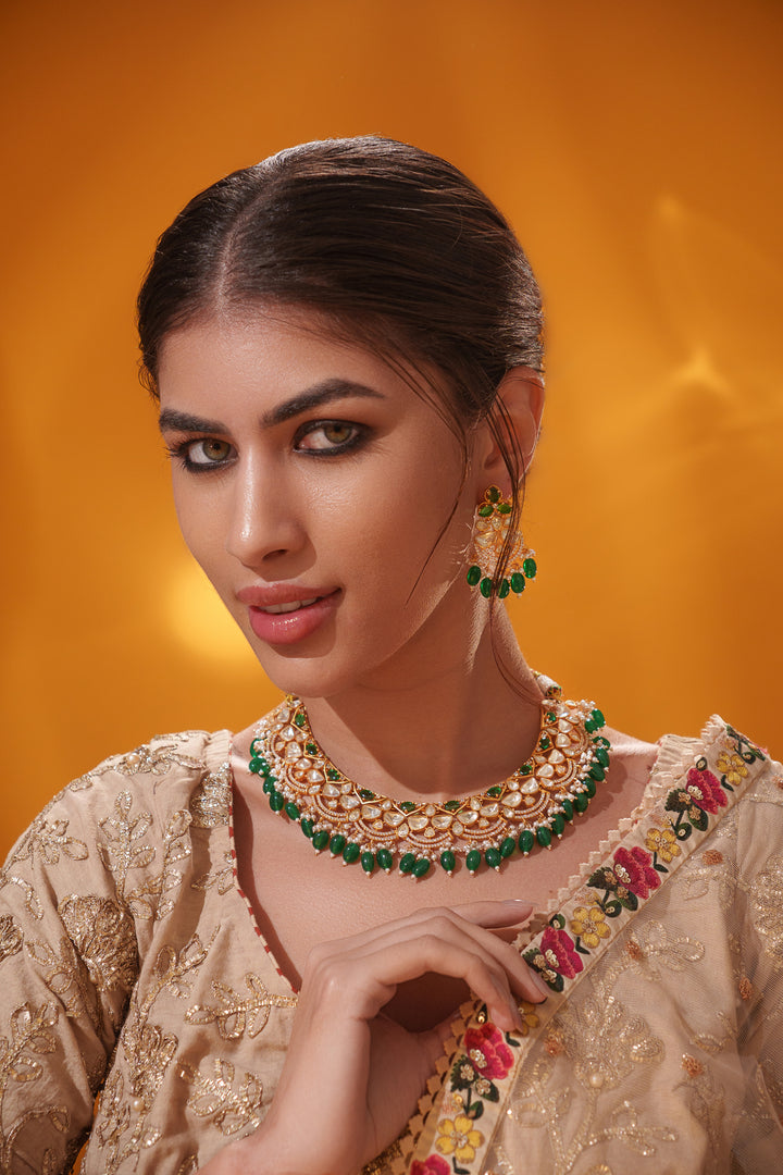 Aamira Green Moissanite Necklace Set