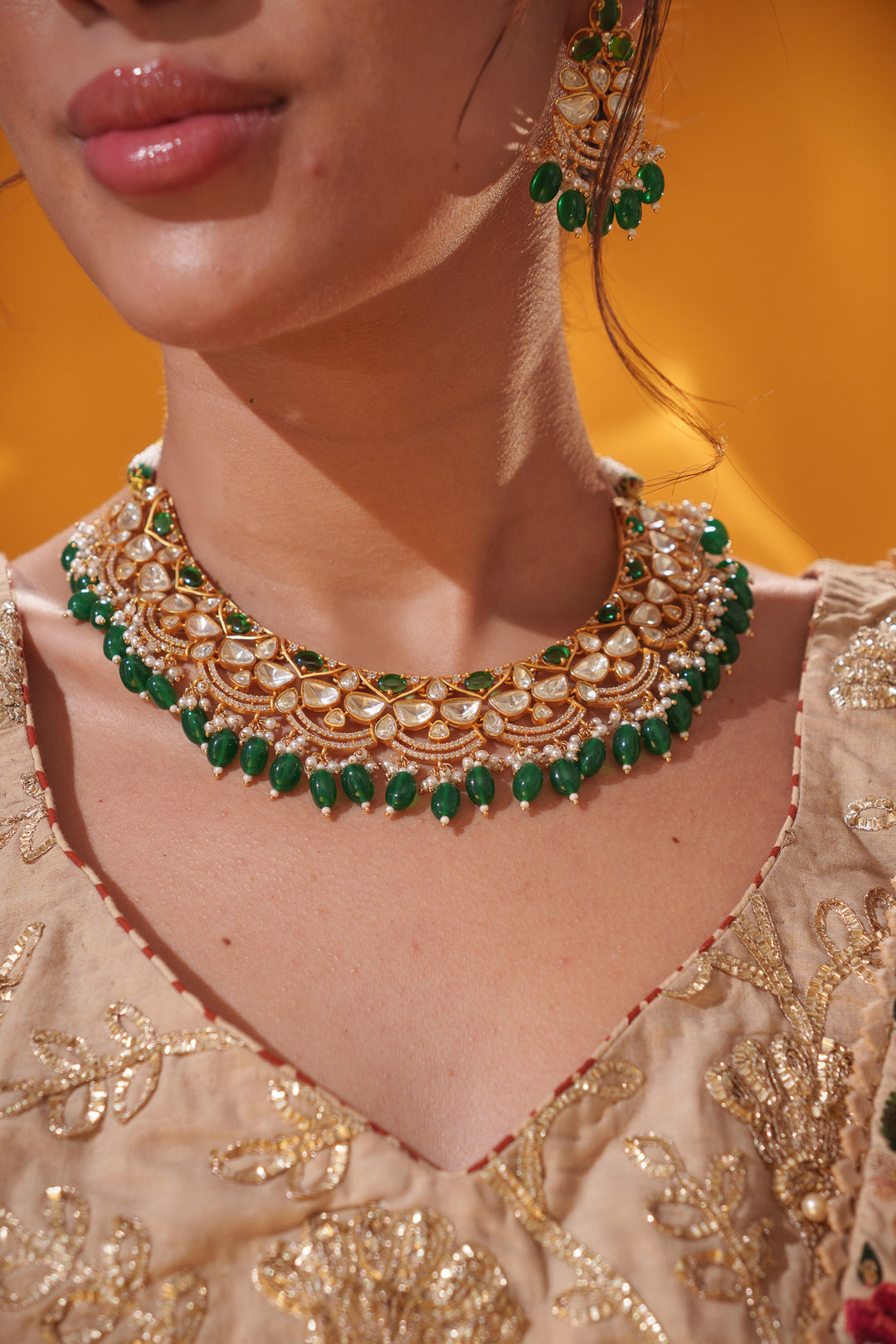 Aamira Green Moissanite Necklace Set