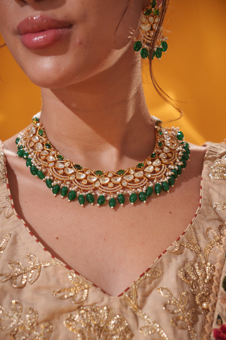 Aamira Green Moissanite Necklace Set
