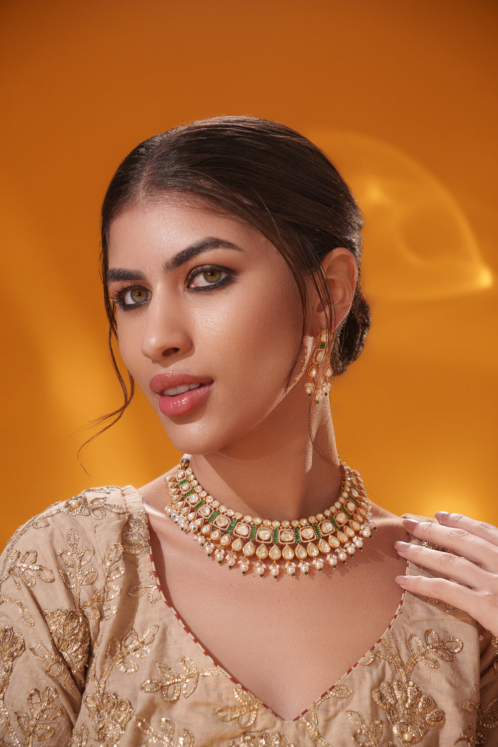 Aarshna Gold Finish Moissanite Necklace Set - Zevar by Geeta - alternate view