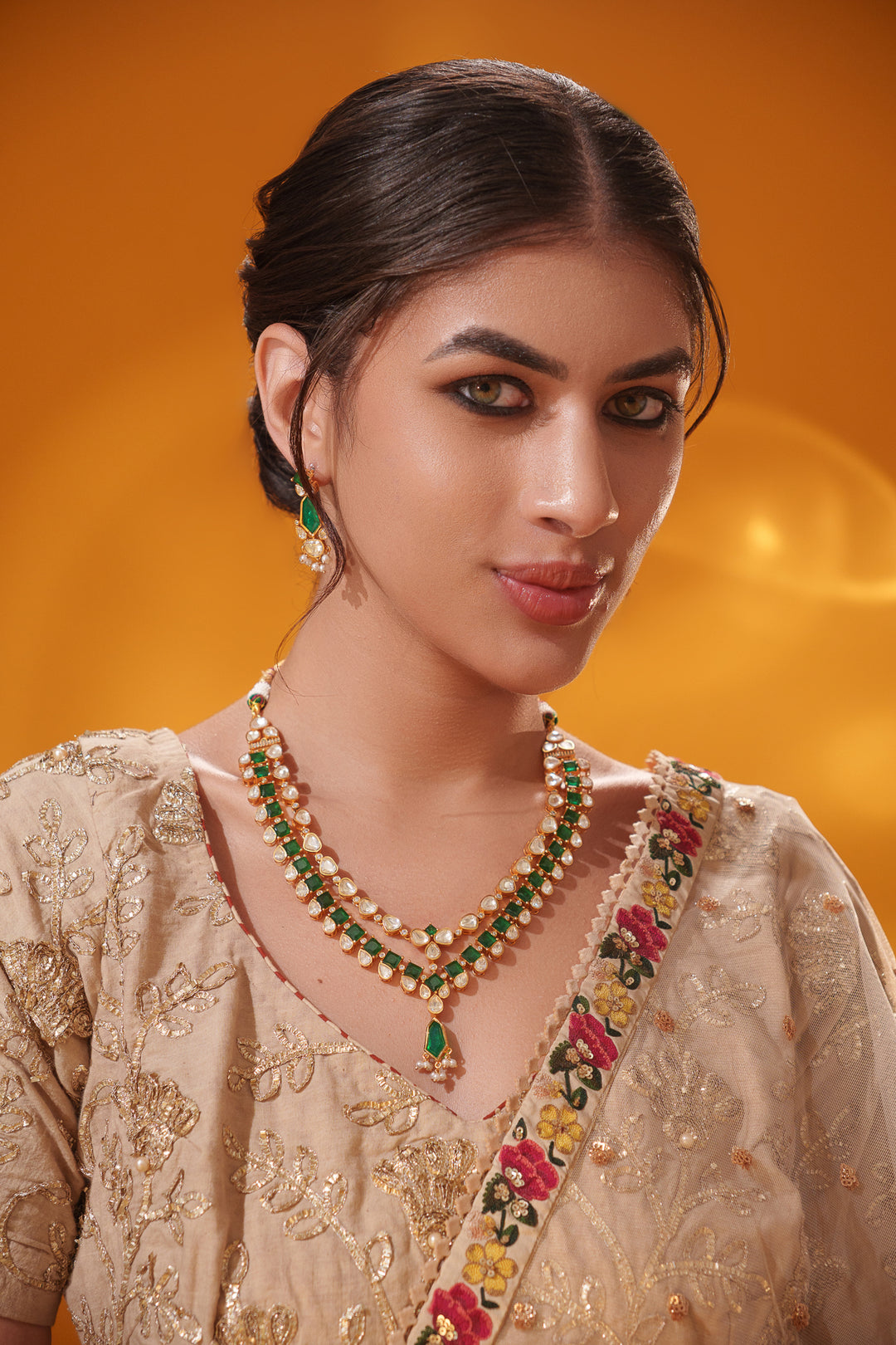 Varali Green Moissanite Long Set