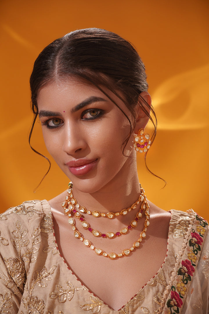 Aarohi Red Moissanite Long Set