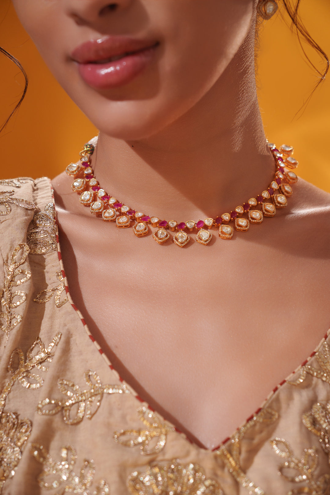 Shiyana Red Moissanite Necklace Set